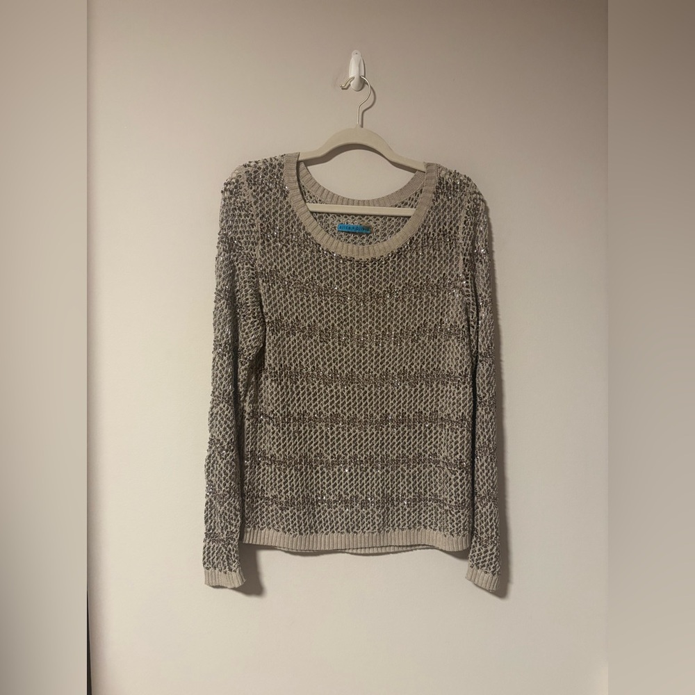 Alice + Olivia Brenna Taupe Crewneck Sweater Large